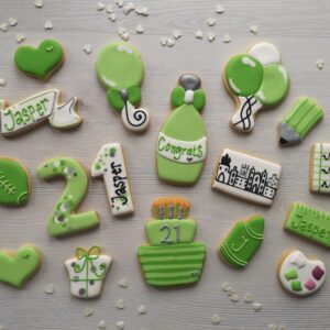 green 21st birthday biscuit design